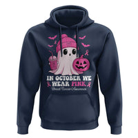 In October We Wear Pink Ghost Hoodie Halloween Breast Cancer Pink Ribbon Pumpkin - Wonder Print Shop