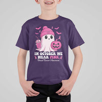 In October We Wear Pink Ghost T Shirt For Kid Halloween Breast Cancer Pink Ribbon Pumpkin - Wonder Print Shop