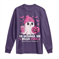 In October We Wear Pink Ghost Long Sleeve Shirt Halloween Breast Cancer Pink Ribbon Pumpkin - Wonder Print Shop