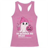 In October We Wear Pink Ghost Racerback Tank Top Halloween Breast Cancer Pink Ribbon Pumpkin - Wonder Print Shop