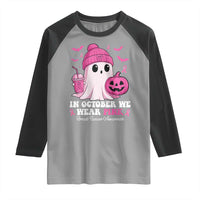 In October We Wear Pink Ghost Raglan Shirt Halloween Breast Cancer Pink Ribbon Pumpkin - Wonder Print Shop