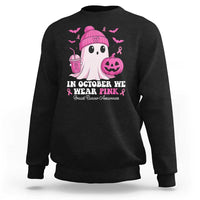 In October We Wear Pink Ghost Sweatshirt Halloween Breast Cancer Pink Ribbon Pumpkin - Wonder Print Shop