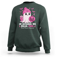 In October We Wear Pink Ghost Sweatshirt Halloween Breast Cancer Pink Ribbon Pumpkin - Wonder Print Shop