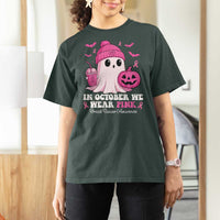 In October We Wear Pink Ghost T Shirt For Women Halloween Breast Cancer Pink Ribbon Pumpkin - Wonder Print Shop