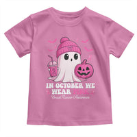 In October We Wear Pink Ghost Toddler T Shirt Halloween Breast Cancer Pink Ribbon Pumpkin - Wonder Print Shop