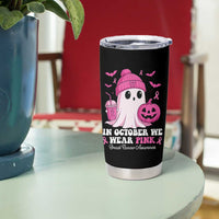 In October We Wear Pink Ghost Tumbler Cup Halloween Breast Cancer Pink Ribbon Pumpkin - Wonder Print Shop