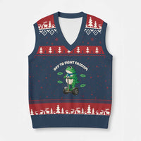 Portland Frog V-Neck Knit Sweater Vest Off to Fight Fascism Inflatable Costume Protest - Wonder Print Shop