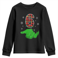 Number 6 Matching 67 Christmas Youth Sweatshirt Red Plaid Xmas Pajamas Holiday Gen Alpha Slang Meme - Wonder Print Shop