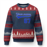Personalized 67 Jersey Number Ugly Christmas Sweater Custom Name Numbered Uniform Sports Team 67th Birthday - Wonder Print Shop