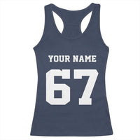 Personalized 67 Jersey Number Racerback Tank Top Custom Name Varsity Sports 67th Birthday - Wonder Print Shop