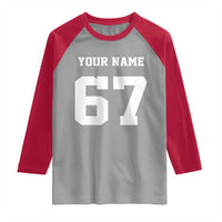 Personalized 67 Jersey Number Raglan Shirt Custom Name Varsity Sports 67th Birthday - Wonder Print Shop