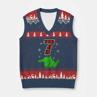 Number 7 Matching 67 Xmas V-Neck Knit Sweater Vest Red Plaid Xmas Pajamas Holiday Gen Alpha Slang Meme - Wonder Print Shop