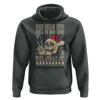 Funny Ugly Christmas Hoodie Dead Inside But Jolly AF Festive Sarcastic Snarky Skeleton Skull