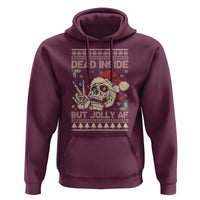 Funny Ugly Christmas Hoodie Dead Inside But Jolly AF Festive Sarcastic Snarky Skeleton Skull
