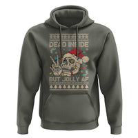 Funny Ugly Christmas Hoodie Dead Inside But Jolly AF Festive Sarcastic Snarky Skeleton Skull