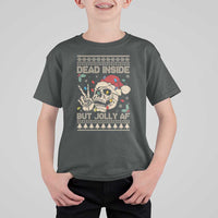 Funny Ugly Christmas T Shirt For Kid Dead Inside But Jolly AF Festive Sarcastic Snarky Skeleton Skull - Wonder Print Shop