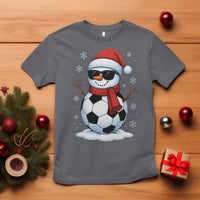 Christmas Soccer Snowman T Shirt Snowflakes Holiday Sports Xmas Pajamas Red Santa Hat - Wonder Print Shop