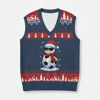 Christmas Soccer Snowman V-Neck Knit Sweater Vest Snowflakes Holiday Sports Xmas Pajamas Red Santa Hat - Wonder Print Shop