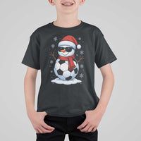 Christmas Soccer Snowman T Shirt For Kid Snowflakes Holiday Sports Xmas Pajamas Red Santa Hat - Wonder Print Shop
