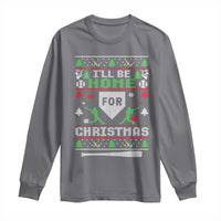 Baseball Ugly Christmas Long Sleeve Shirt I'll Be Home For Xmas - Wonder Print Shop