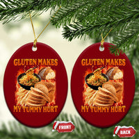 Funny Gluten Free Ceramic Ornament Gluten Makes My Tummy Hurt Vintage Bootleg Graphic