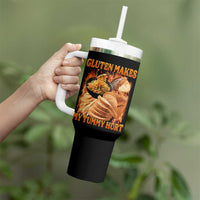 Funny Gluten Free Tumbler With Handle Gluten Makes My Tummy Hurt Vintage Bootleg Graphic