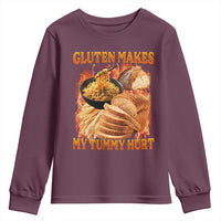 Funny Gluten Free Youth Sweatshirt Gluten Makes My Tummy Hurt Vintage Bootleg Graphic
