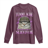 Tummy Ache Survivor Cat Meme Long Sleeve Shirt Funny Trending Oddly Specific Brainrot Memes