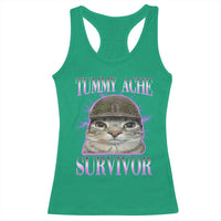 Tummy Ache Survivor Cat Meme Racerback Tank Top Funny Trending Oddly Specific Brainrot Memes