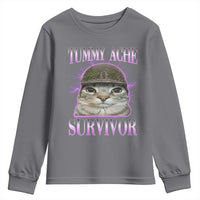 Tummy Ache Survivor Cat Meme Youth Sweatshirt Funny Trending Oddly Specific Brainrot Memes