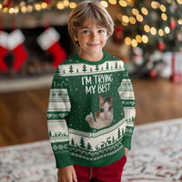 Im Trying My Best Funny Crying Cat Meme Ugly Christmas Sweater - Wonder Print Shop