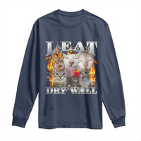 Funny Cat Meme Bootleg Graphic Long Sleeve Shirt I Eat Drywall Funny Weird Cursed Internet Memes