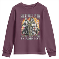 Funny Knight Meme Youth Sweatshirt She Pulled On My Excalibur Offensive Medieval Warrior Bootleg - Wonder Print Shop
