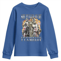 Funny Knight Meme Youth Sweatshirt She Pulled On My Excalibur Offensive Medieval Warrior Bootleg - Wonder Print Shop