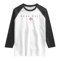 Catholic Knight Templar Crusader Cross Raglan Shirt Subtle Minimal Christian Faith Deus Vult - Wonder Print Shop