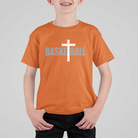 Christian Basketball Cross T Shirt For Kid Vintage Minimal Religious Faith