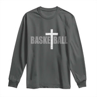 Christian Basketball Cross Long Sleeve Shirt Vintage Minimal Religious Faith