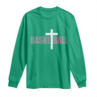 Christian Basketball Cross Long Sleeve Shirt Vintage Minimal Religious Faith