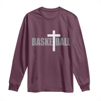 Christian Basketball Cross Long Sleeve Shirt Vintage Minimal Religious Faith