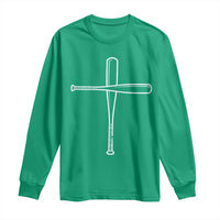 Cross Baseball Bats Long Sleeve Shirt Religious Christian Faith Sports Coach Pitcher