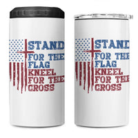 Stand For The Flag Kneel For The Cross 4 in 1 Can Cooler Tumbler Cross US Flag American Patriotic Christian Faith 4th of July