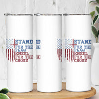Stand For The Flag Kneel For The Cross Skinny Tumbler Cross US Flag American Patriotic Christian Faith 4th of July