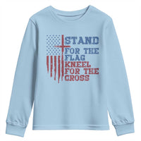 Stand For The Flag Kneel For The Cross Youth Sweatshirt Cross US Flag American Patriotic Christian Faith 4th of July