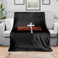 Christian Basketball Cross Throw Blanket Retro Vintage Minimal Religious Faith