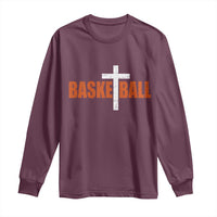 Christian Basketball Cross Long Sleeve Shirt Retro Vintage Minimal Religious Faith