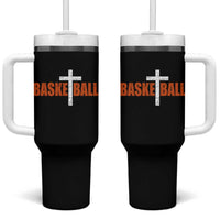 Christian Basketball Cross Tumbler With Handle Retro Vintage Minimal Religious Faith