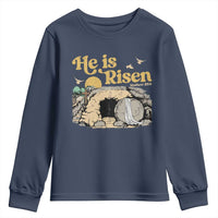 He Is Risen Youth Sweatshirt Retro Vintage Easter Jesus Christian Apparel - Wonder Print Shop
