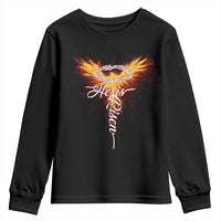 He Is Risen Youth Sweatshirt Jesus Resurrection Easter Christian Cross Phoenix Rising - Wonder Print Shop