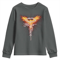 He Is Risen Youth Sweatshirt Jesus Resurrection Easter Christian Cross Phoenix Rising - Wonder Print Shop