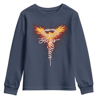 He Is Risen Youth Sweatshirt Jesus Resurrection Easter Christian Cross Phoenix Rising - Wonder Print Shop